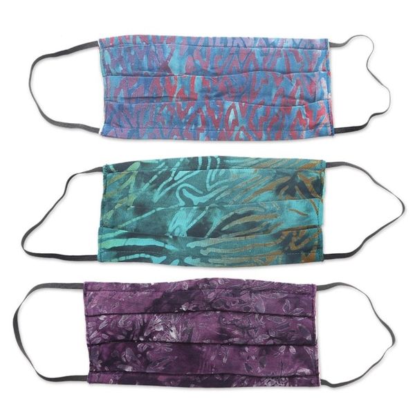 Alternate image for Set of 3 Double Layer Rayon Batik Elastic Loop Face Masks Island Allure