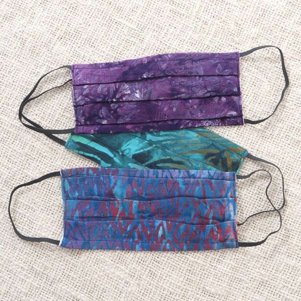 Alternate image for Set of 3 Double Layer Rayon Batik Elastic Loop Face Masks Island Allure