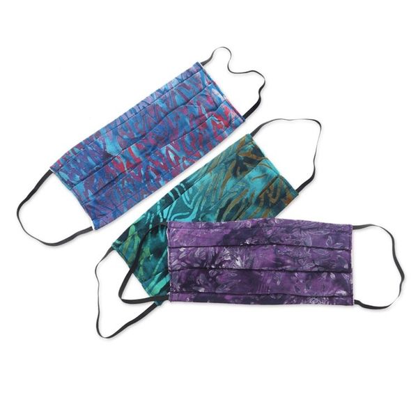 Alternate image for Set of 3 Double Layer Rayon Batik Elastic Loop Face Masks Island Allure