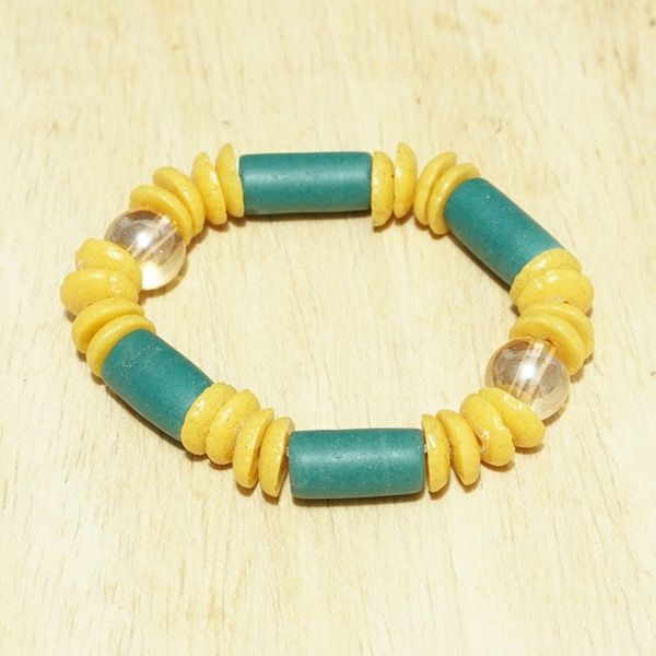 Alternate image for Yellow and Green Recycled Glass Beaded Stretch Bracelet Fresh Forest