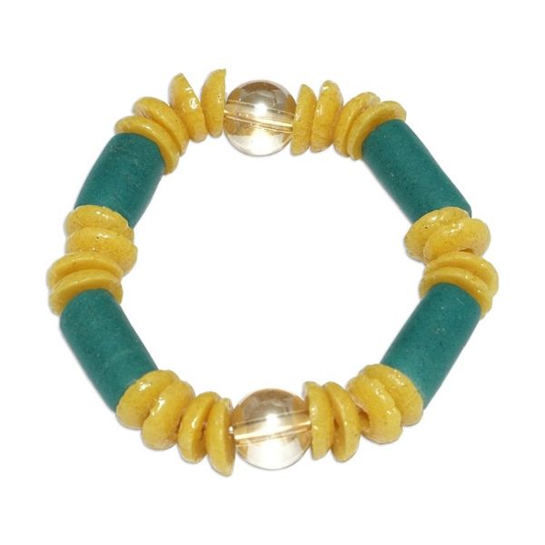 Alternate image for Yellow and Green Recycled Glass Beaded Stretch Bracelet Fresh Forest