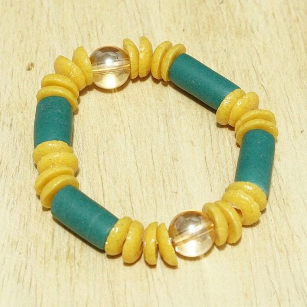 Alternate image for Yellow and Green Recycled Glass Beaded Stretch Bracelet Fresh Forest