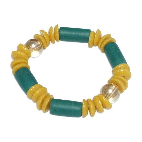 Alternate image for Yellow and Green Recycled Glass Beaded Stretch Bracelet Fresh Forest