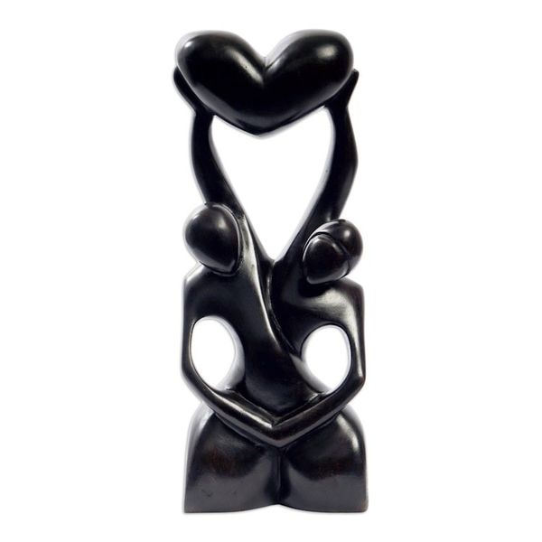 Alternate image for Romantic Ebony Wood Sculpture Lovers Heart