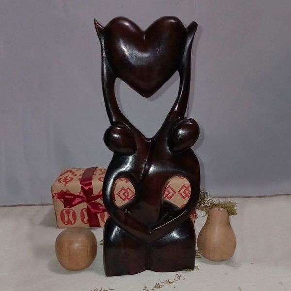 Alternate image for Romantic Ebony Wood Sculpture Lovers Heart