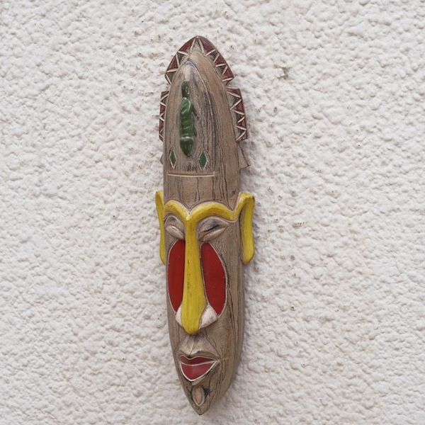 Alternate image for Hand-Painted Yellow and Red African Sese Wood Mask Faces of the Ancestors