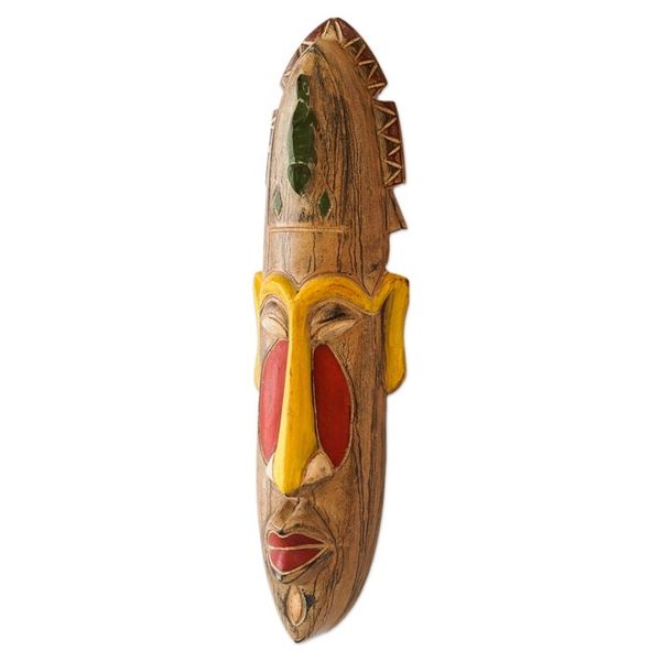 Alternate image for Hand-Painted Yellow and Red African Sese Wood Mask Faces of the Ancestors