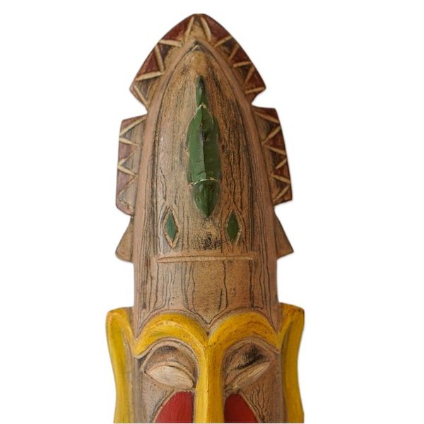 Alternate image for Hand-Painted Yellow and Red African Sese Wood Mask Faces of the Ancestors
