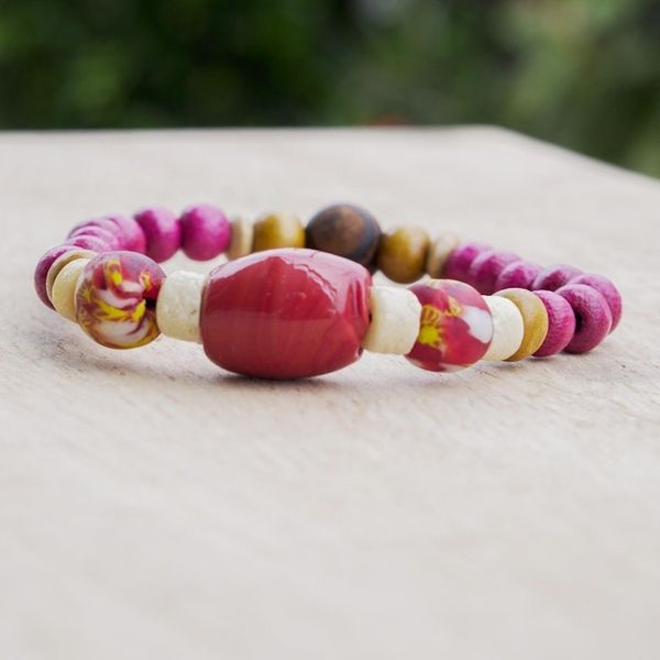 Alternate image for Eco-Friendly Glass Beaded Stretch Bracelet Red Beauty