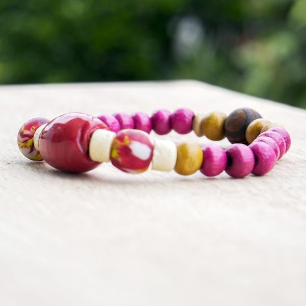 Alternate image for Eco-Friendly Glass Beaded Stretch Bracelet Red Beauty