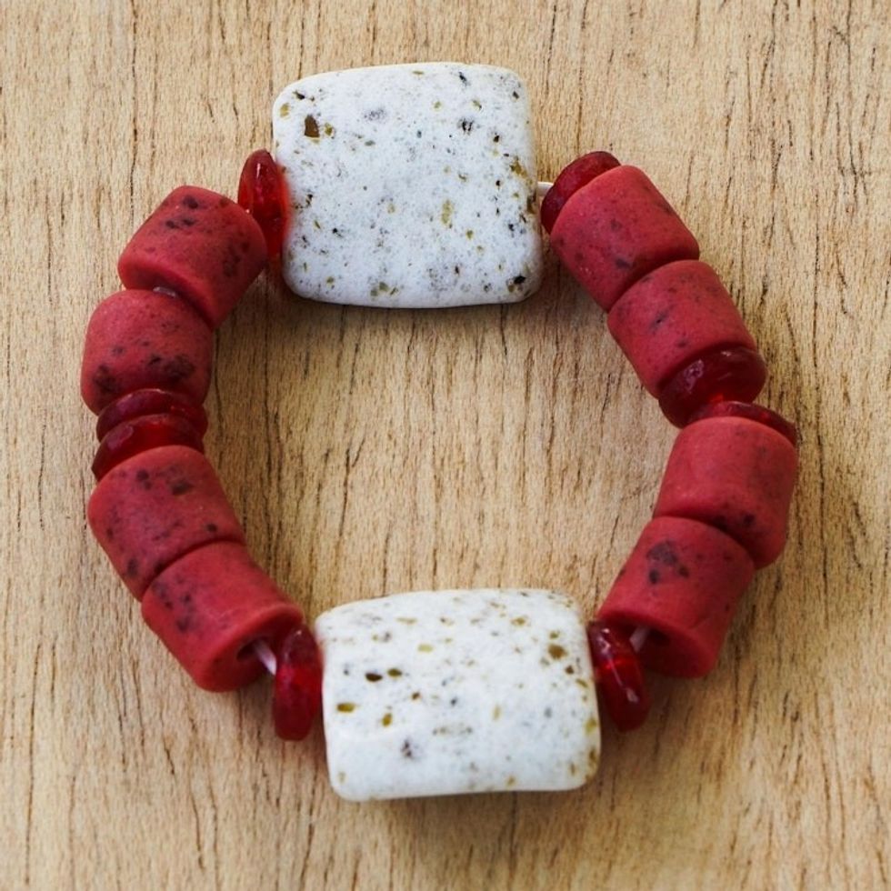 Red and White Eco-Friendly Glass Beaded Bracelet 'Marvel at Me'