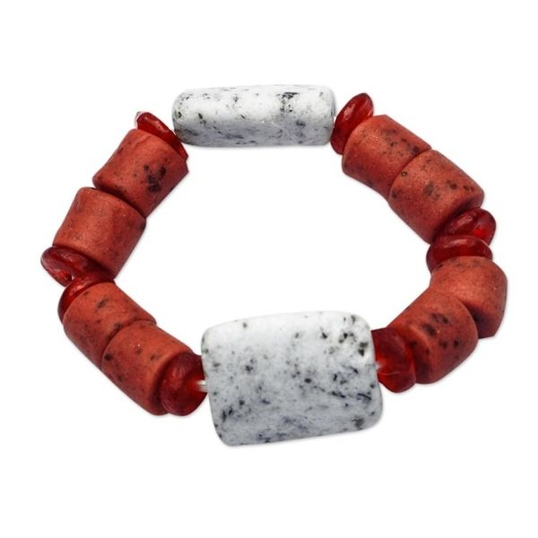 Alternate image for Red and White Eco-Friendly Glass Beaded Bracelet Marvel at Me