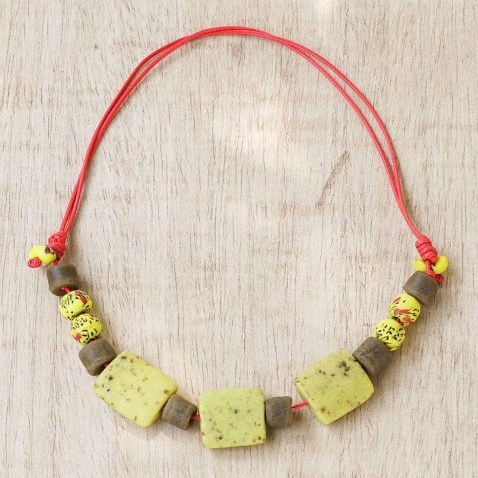 Artisan Made Recycled Glass Beaded Necklace 'My Song'