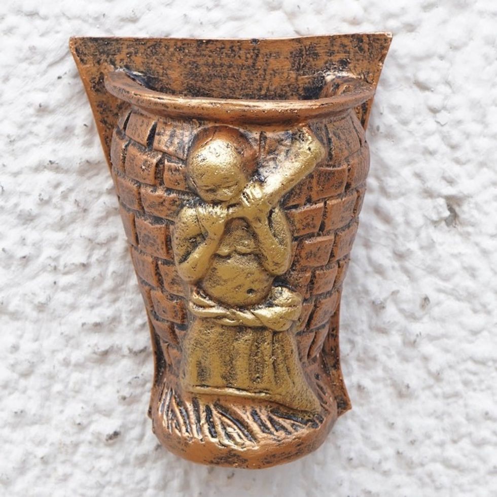Antiqued Hand-Painted Ceramic Decorative Wall-Mounted Vase 'Horn'