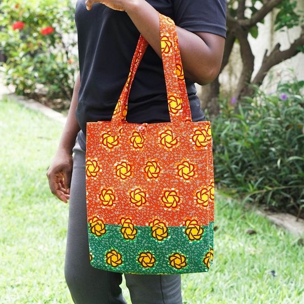 Alternate image for Handcrafted Floral Emerald and Marigold Cotton Tote Bag Spring Lady