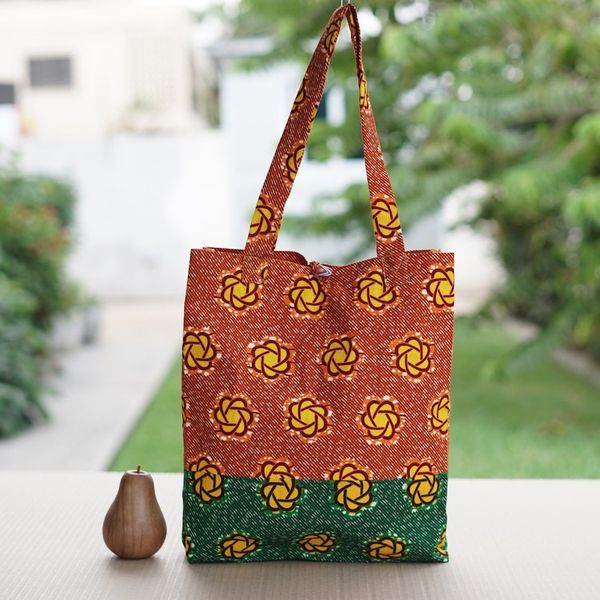 Alternate image for Handcrafted Floral Emerald and Marigold Cotton Tote Bag Spring Lady