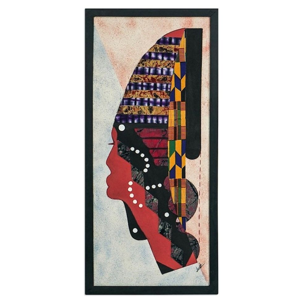 Batik Cotton Wall Art with Wood Frame 'Good Luck Mask'