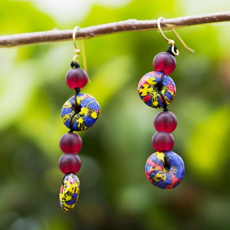 Eco-Friendly Glass Beaded Dangle Earrings 'Afternoon Gathering'