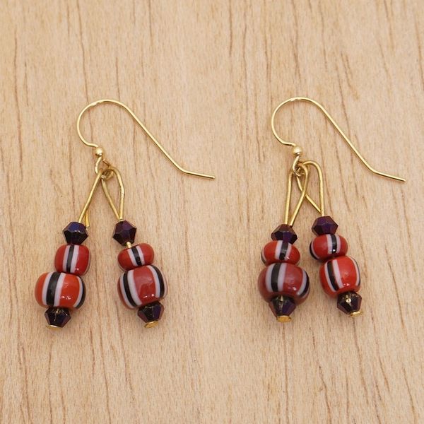 Alternate image for Eco-Friendly Ghanaian Recycled Glass Beaded Dangle Earrings Ghanaian Glam