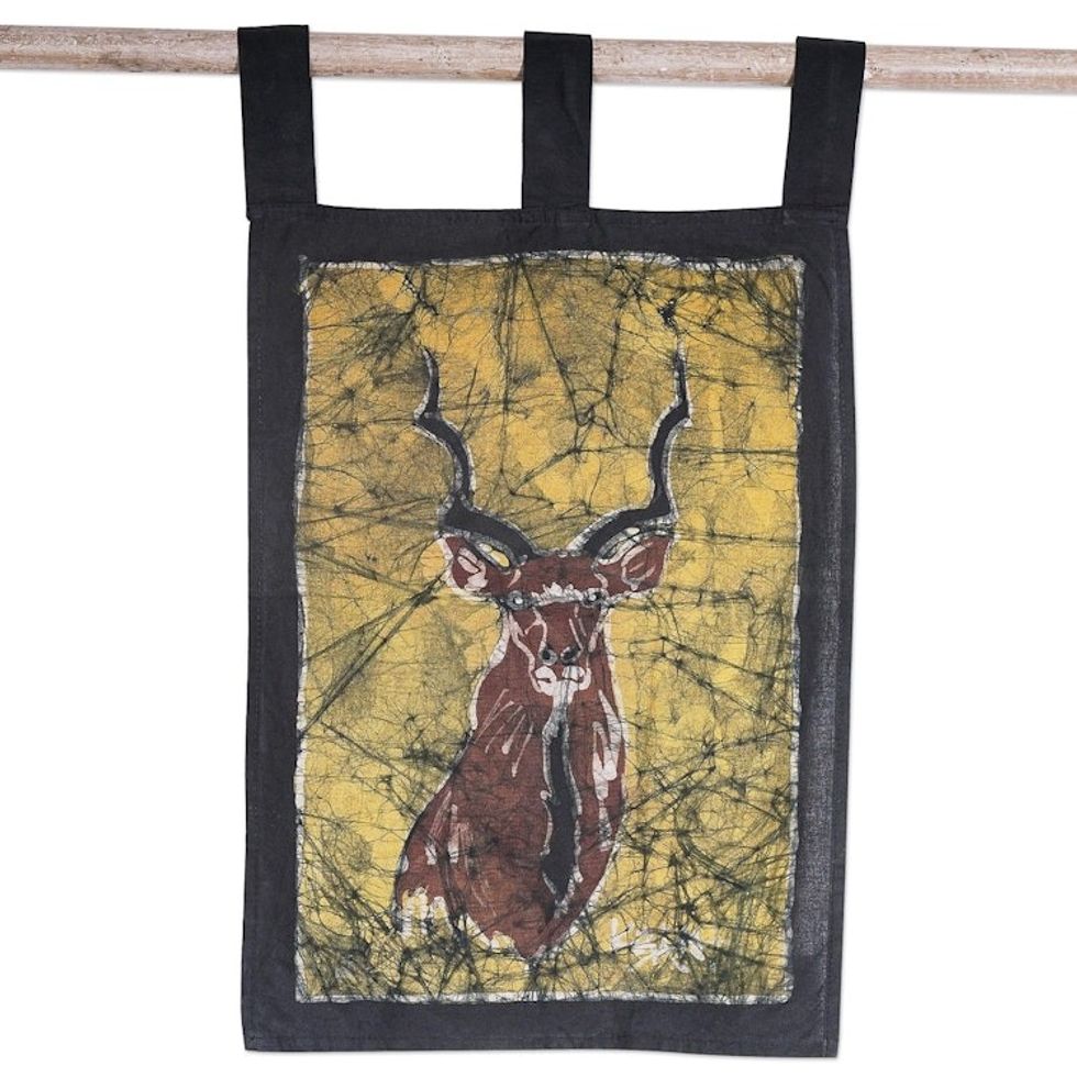 Batik Cotton Kudu Wall Hanging Handcrafted in Ghana 'Greater Kudu I'
