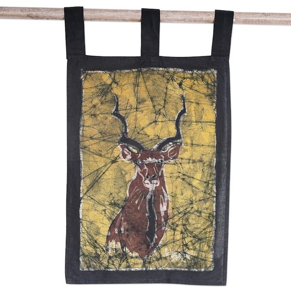 Alternate image for Batik Cotton Kudu Wall Hanging Handcrafted in Ghana Greater Kudu I