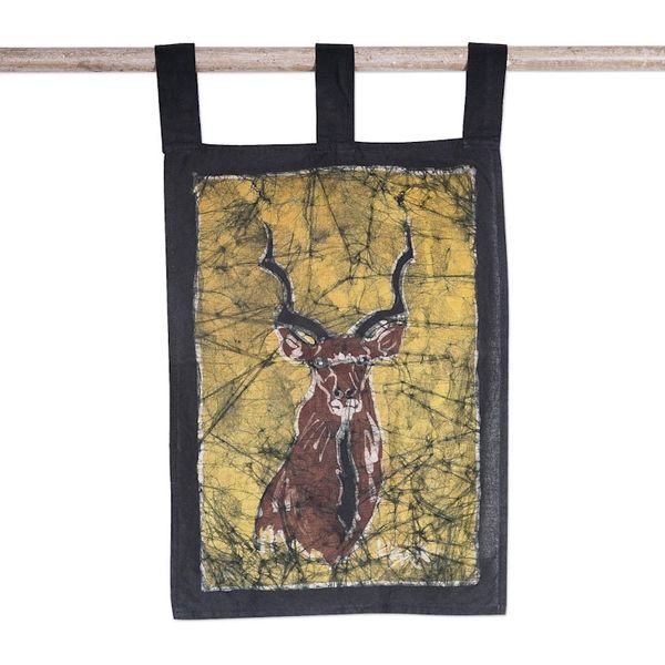 Alternate image for Batik Cotton Kudu Wall Hanging Handcrafted in Ghana Greater Kudu I