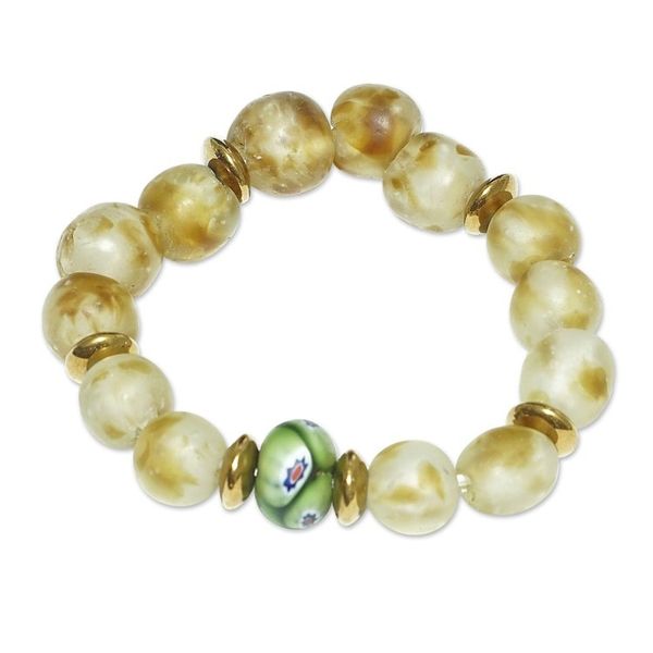 Alternate image for Eco-Friendly Green and Ivory Recycled Glass Beaded Bracelet Ghanas Glory