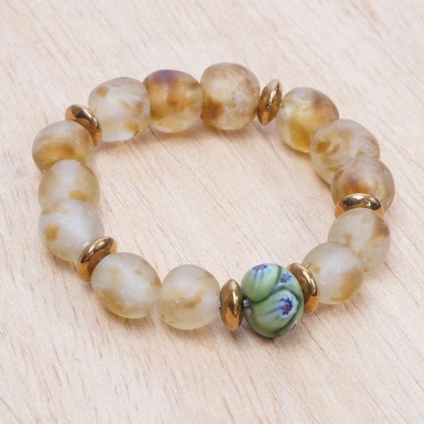 Alternate image for Eco-Friendly Green and Ivory Recycled Glass Beaded Bracelet Ghanas Glory