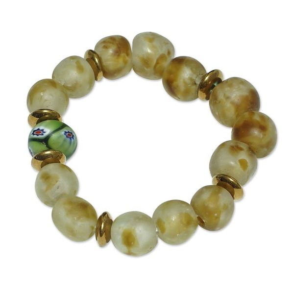 Alternate image for Eco-Friendly Green and Ivory Recycled Glass Beaded Bracelet Ghanas Glory