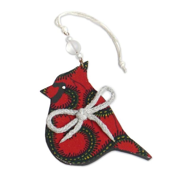 Alternate image for Set of 4 Handcrafted Red Cotton Bird Ornaments from Ghana Vibrant Birds