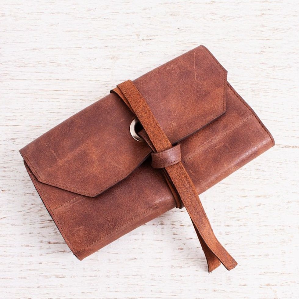 Artisan Crafted Tobacco Brown Leather Small Tool Roll Bag 'Ready for the Job'