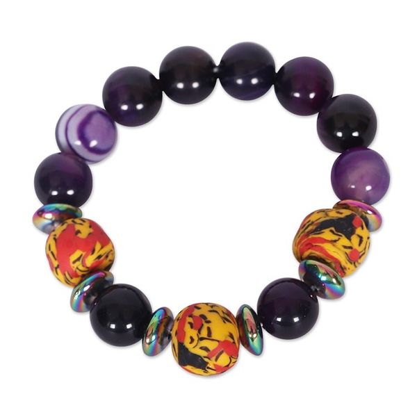 Alternate image for Purple Recycled Glass Beaded Stretch Bracelet from Ghana Party at Twilight
