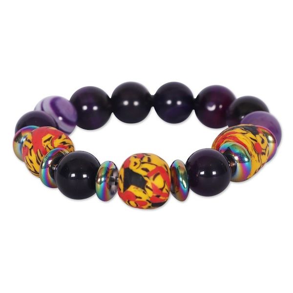 Alternate image for Purple Recycled Glass Beaded Stretch Bracelet from Ghana Party at Twilight