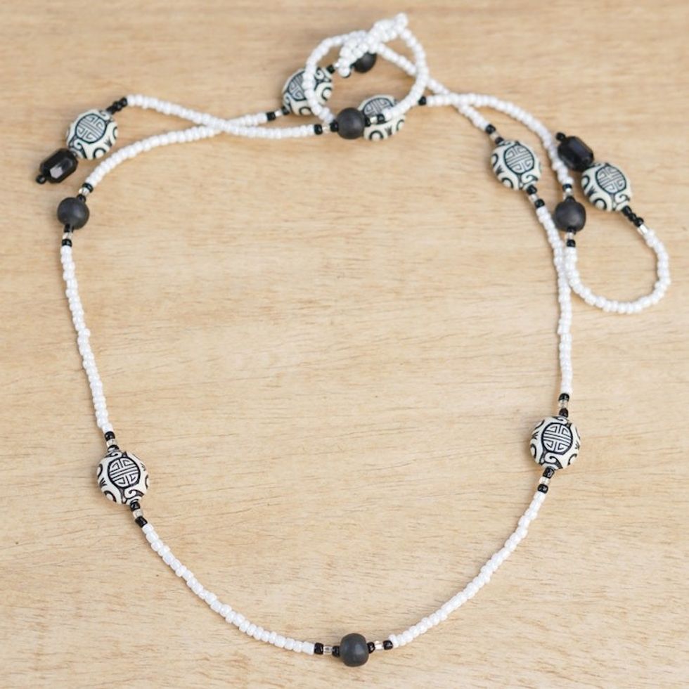Handcrafted Recycled Glass and Plastic Beaded Necklace 'Rustic Glory'