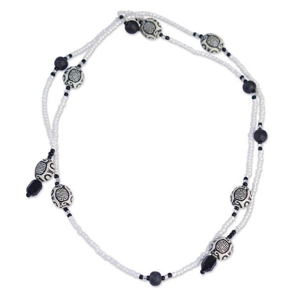 Alternate image for Handcrafted Recycled Glass and Plastic Beaded Necklace Rustic Glory