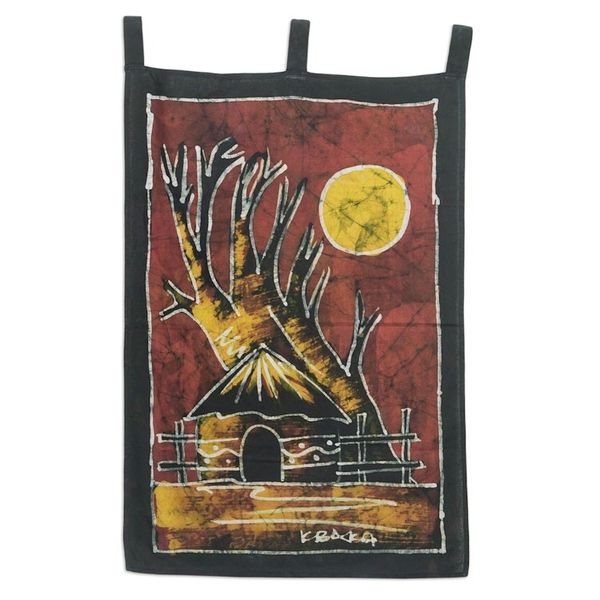 Alternate image for Handcrafted Batik Cotton Wall Hanging from Ghana Domiabra Village
