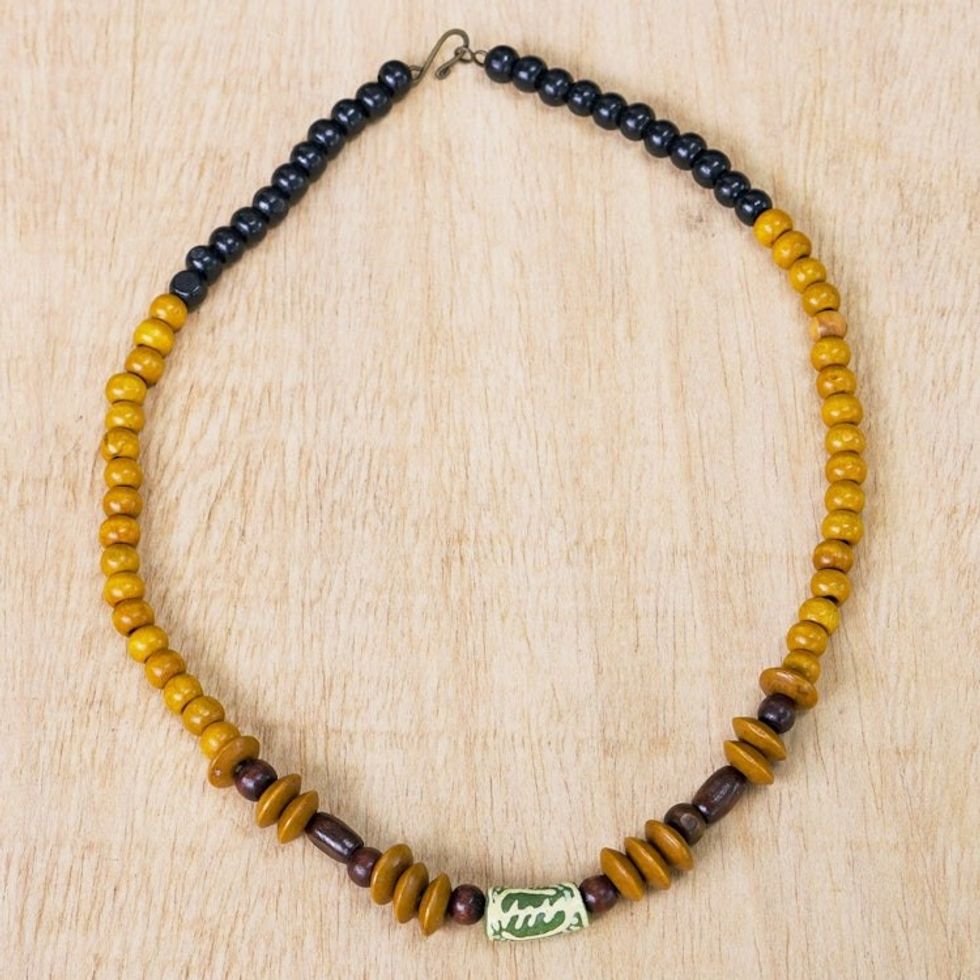 Wood and Recycled Glass Beaded Necklace 'VIP'
