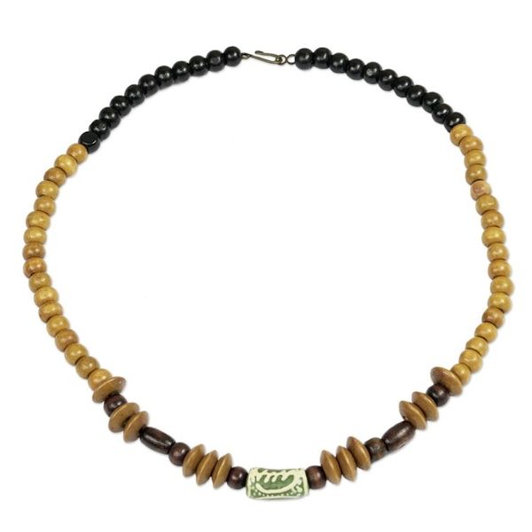Alternate image for Wood and Recycled Glass Beaded Necklace VIP