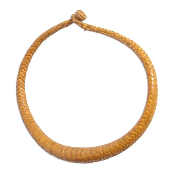 Alternate image for Handcrafted Braided Leather Necklace in Yellow from Ghana Mpusia in Yellow