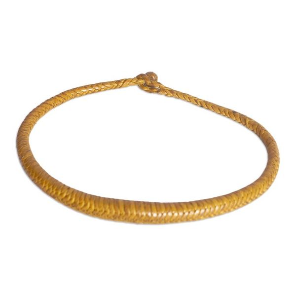 Alternate image for Handcrafted Braided Leather Necklace in Yellow from Ghana Mpusia in Yellow