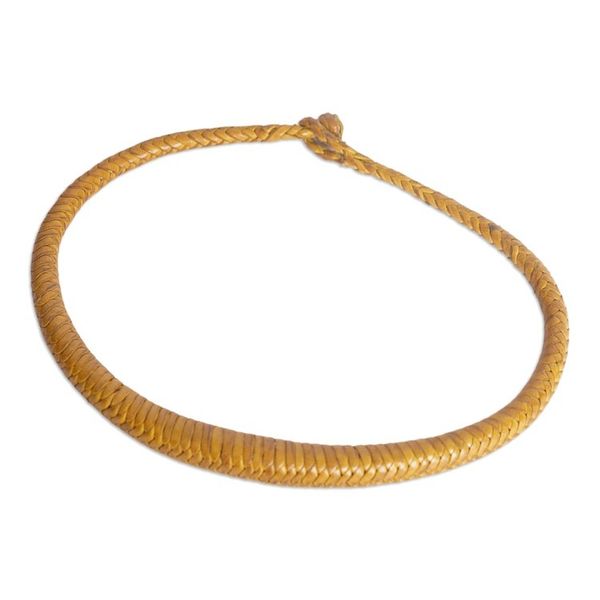 Alternate image for Handcrafted Braided Leather Necklace in Yellow from Ghana Mpusia in Yellow
