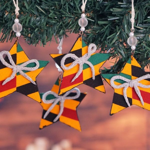 Alternate image for Set of 4 Handcrafted Colorful Cotton Star Ornaments Constellation Festival
