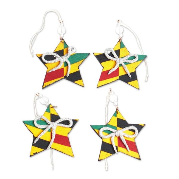Alternate image for Set of 4 Handcrafted Colorful Cotton Star Ornaments Constellation Festival