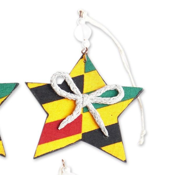 Alternate image for Set of 4 Handcrafted Colorful Cotton Star Ornaments Constellation Festival