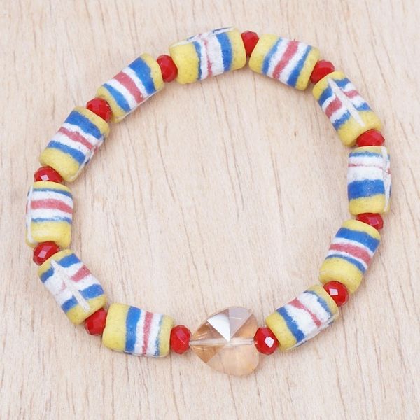 Alternate image for Recycled Glass Beaded Stretch Bracelet with Crystal Pendant Colorful Abifao