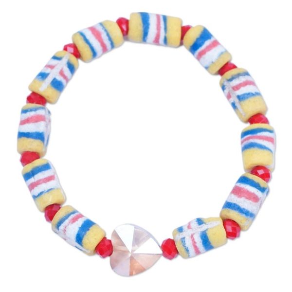 Alternate image for Recycled Glass Beaded Stretch Bracelet with Crystal Pendant Colorful Abifao
