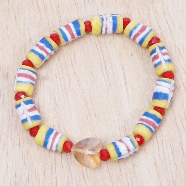 Alternate image for Recycled Glass Beaded Stretch Bracelet with Crystal Pendant Colorful Abifao