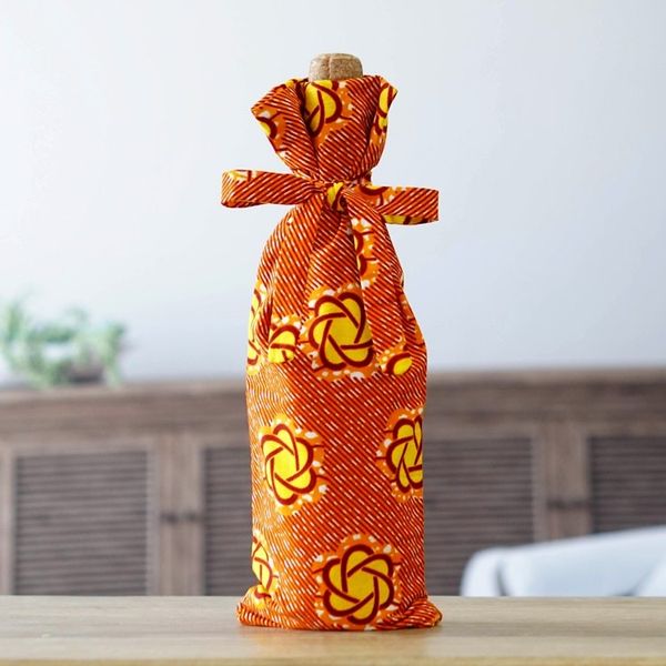Alternate image for Handcrafted Cotton Wine Bottle Cover in Orange and Yellow Happy Toast