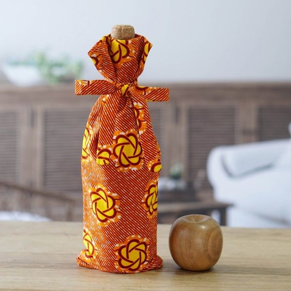 Alternate image for Handcrafted Cotton Wine Bottle Cover in Orange and Yellow Happy Toast