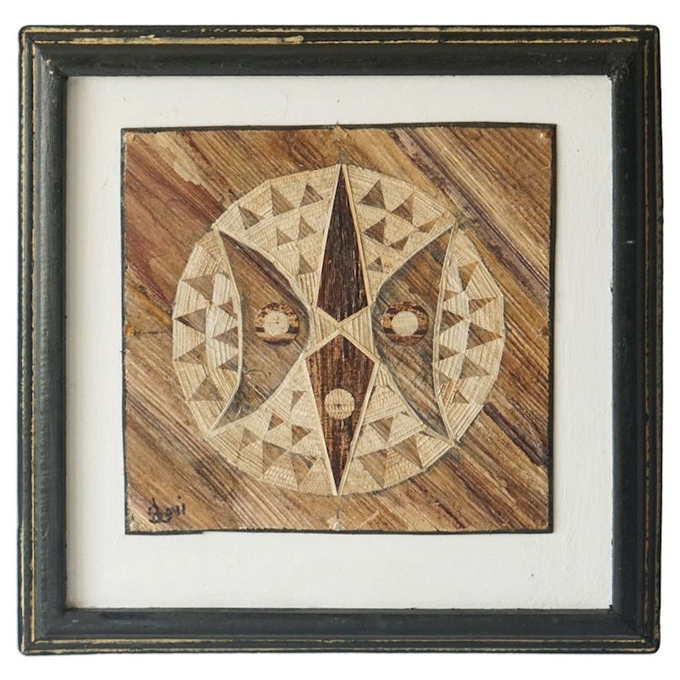 Handcrafted Natural Fiber Geometric Wall Art from Ghana 'Solar Mask III'
